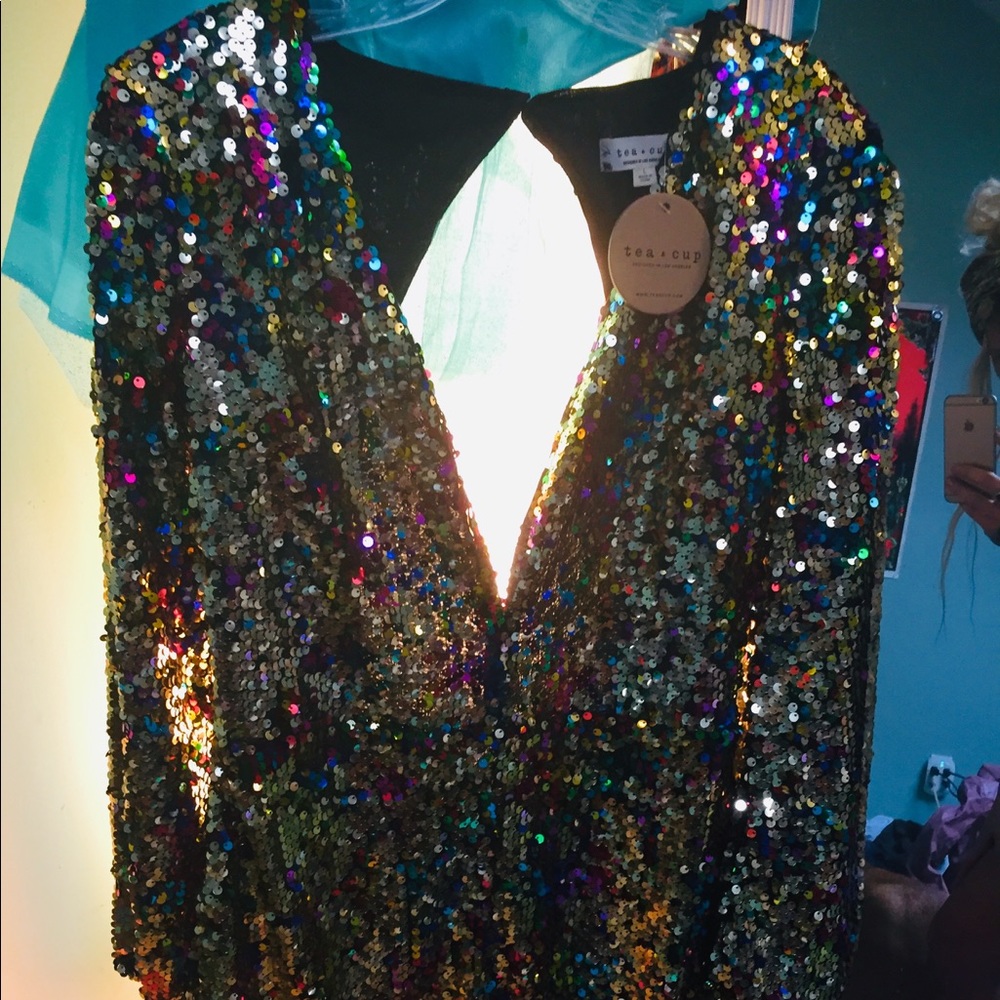 ~TeaNCup~ RAINBOW ROMPER Sequin•Cut Out•• Size L•